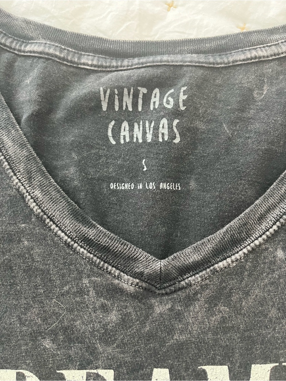 Vintage Gray Wash V-Neck Graphic Tee - Vintage Canvas - Picture 4 of 4